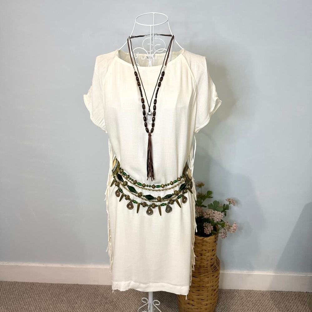 Stunning cream white fringe mango midi prairie dress